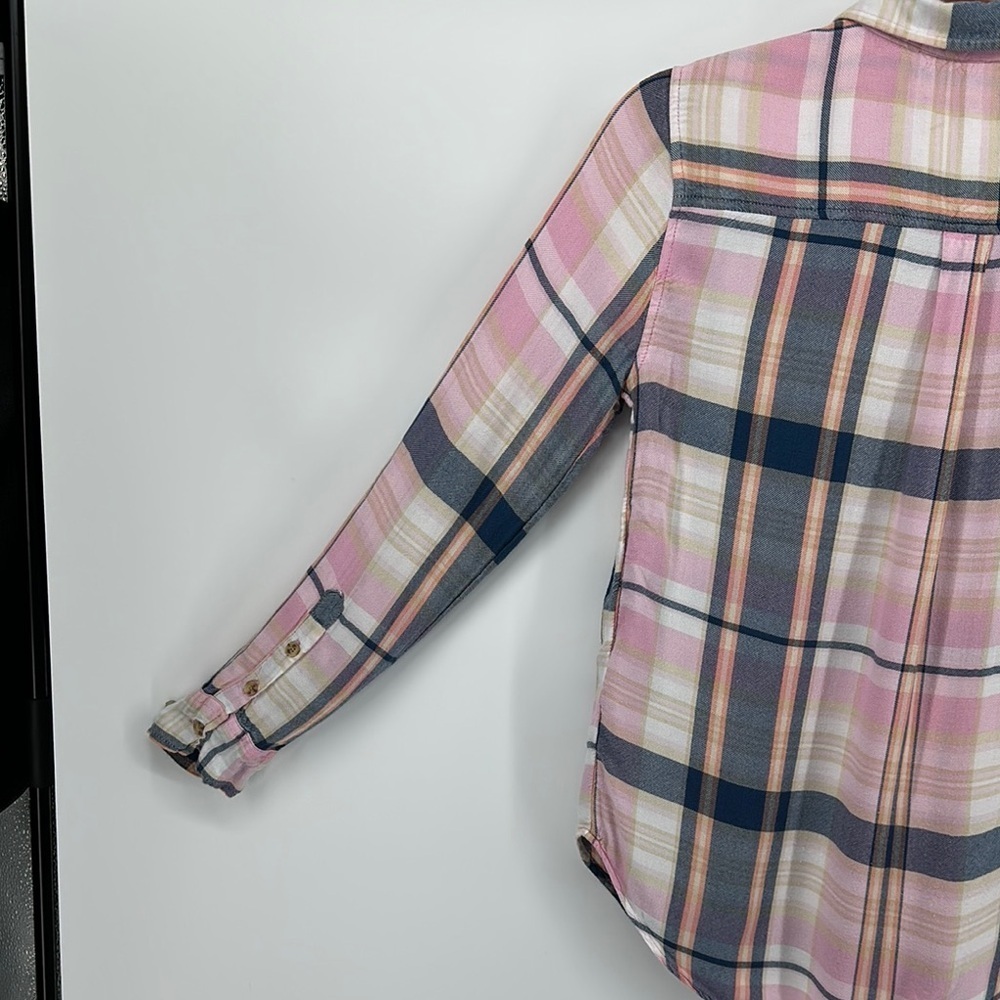 Abercrombie&Fitch Y2K Western Preppy Skater Pink&Blue Long Sleeve B/F Shirt SzXS - Picture 10 of 10